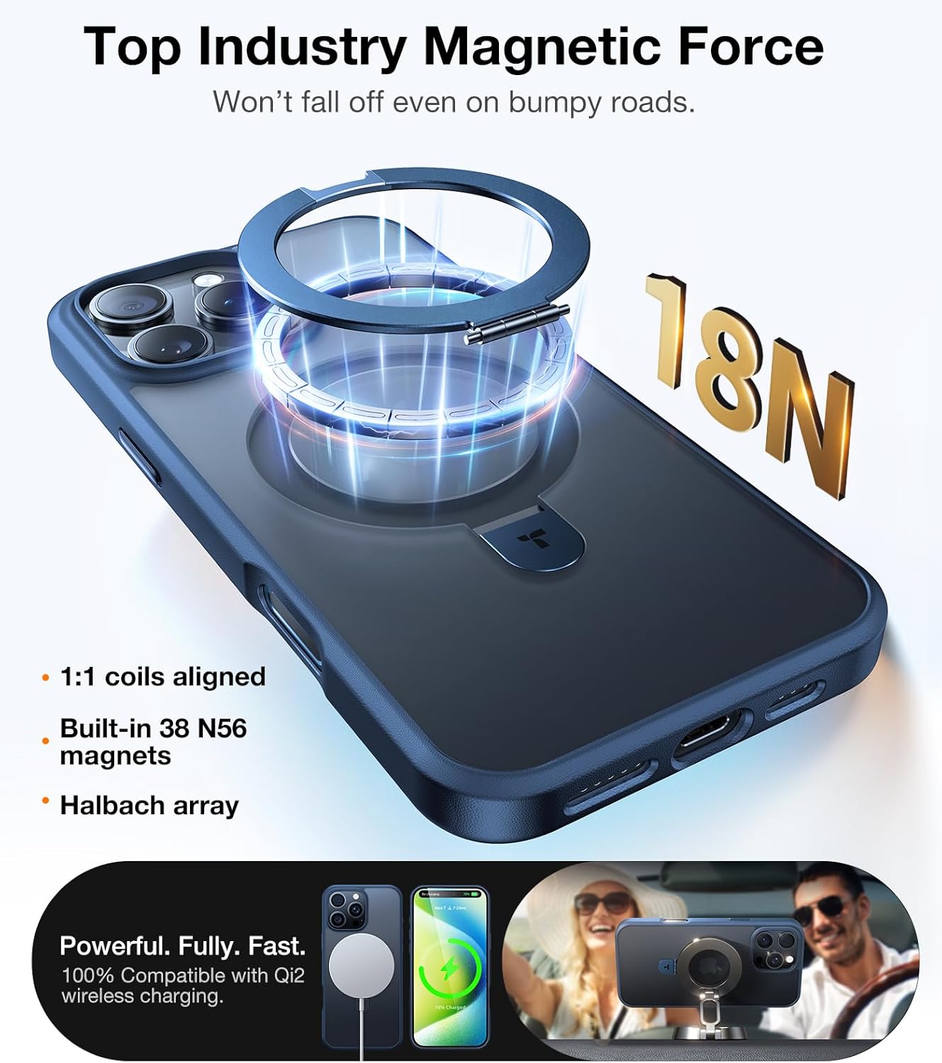 TORRAS Ultra Magnetic Ostand for iPhone 16 Pro Case [Fit for MagSafe] [Sturdy Stand & Ring Holder] Mil-Grade Shockproof Matte Anti-Scratch Slim Protective Kickstand Case, Navy Blue 6.3 inch - Image 2