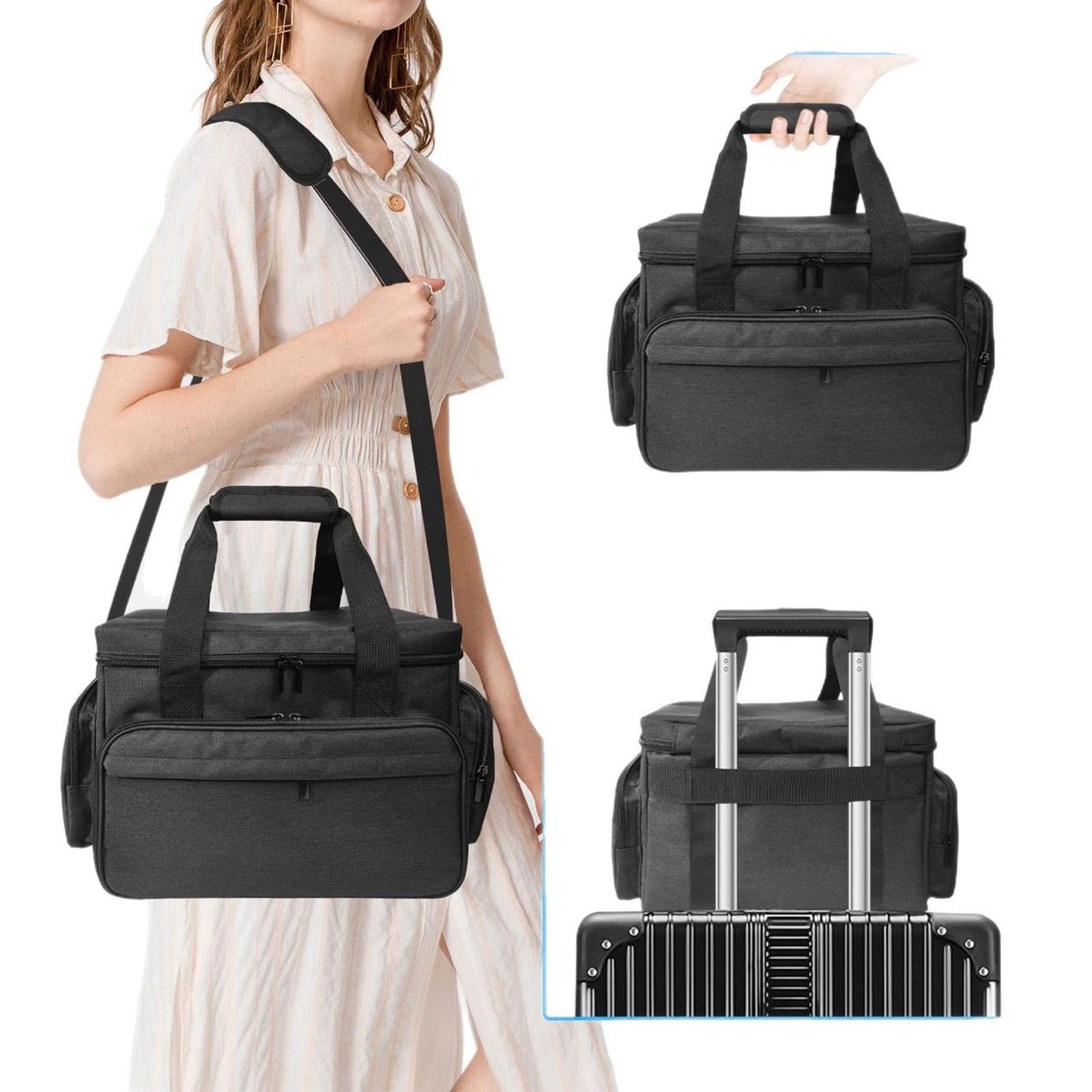 Grande borsa per il trucco con 2 tasche rimovibili, divisori staccabili e tracolla, borsa organizer professionale da viaggio per cosmetici, accessori per capelli, articoli da toeletta, salone di