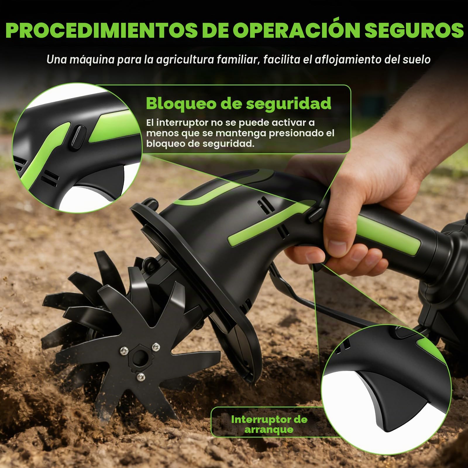Cultivador Manual a batería, Compatible con Makita 18V batería (sin bateríe), rotavator eléctrico 550 W con 10 cm de Profundidad de fresado y 10 cm de Anchura de fresado, motocultor (con 1m Barra)