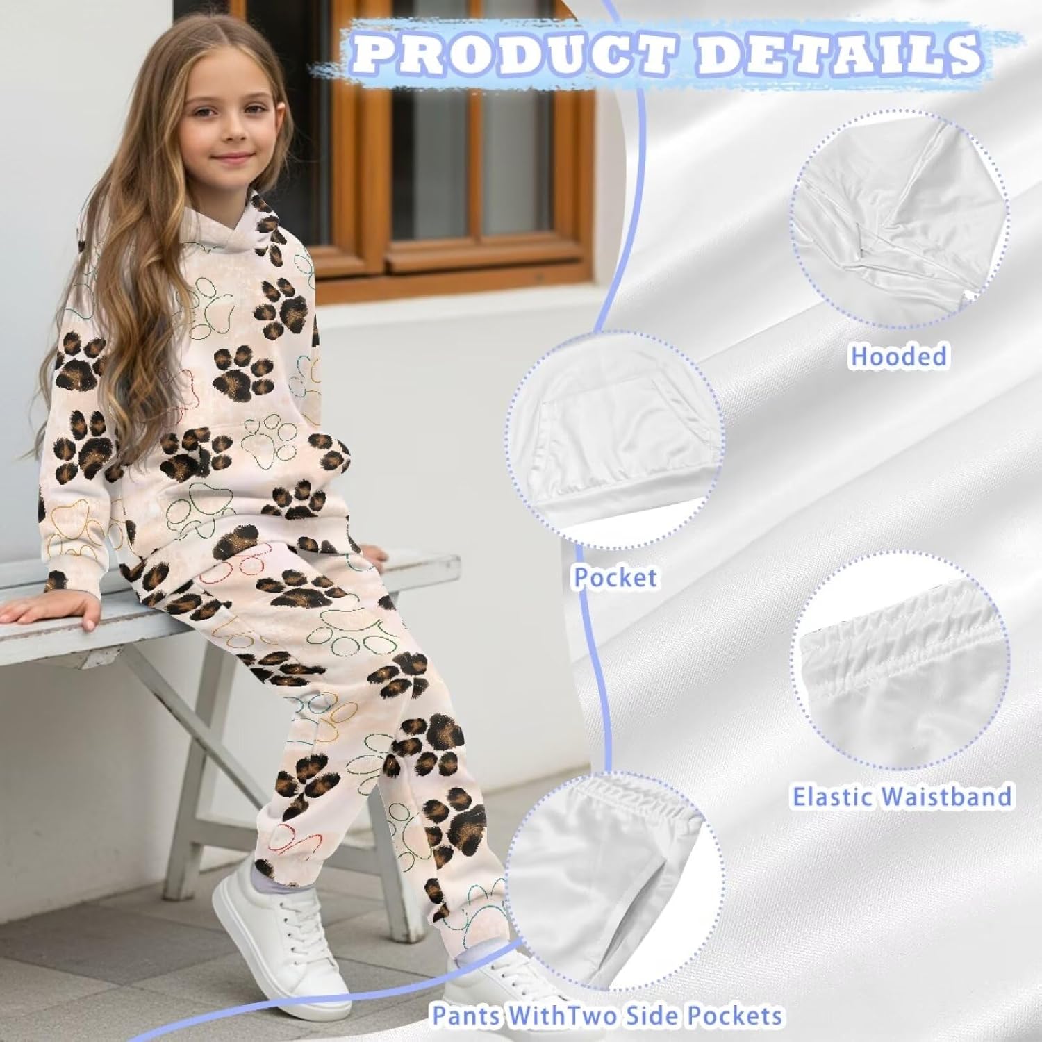 Girl's Boy's Hooded Tracksuit Pullover Sweatshirt Jogging Pants Set 2 Pieces Sweatsuit for Age 5-12 Years