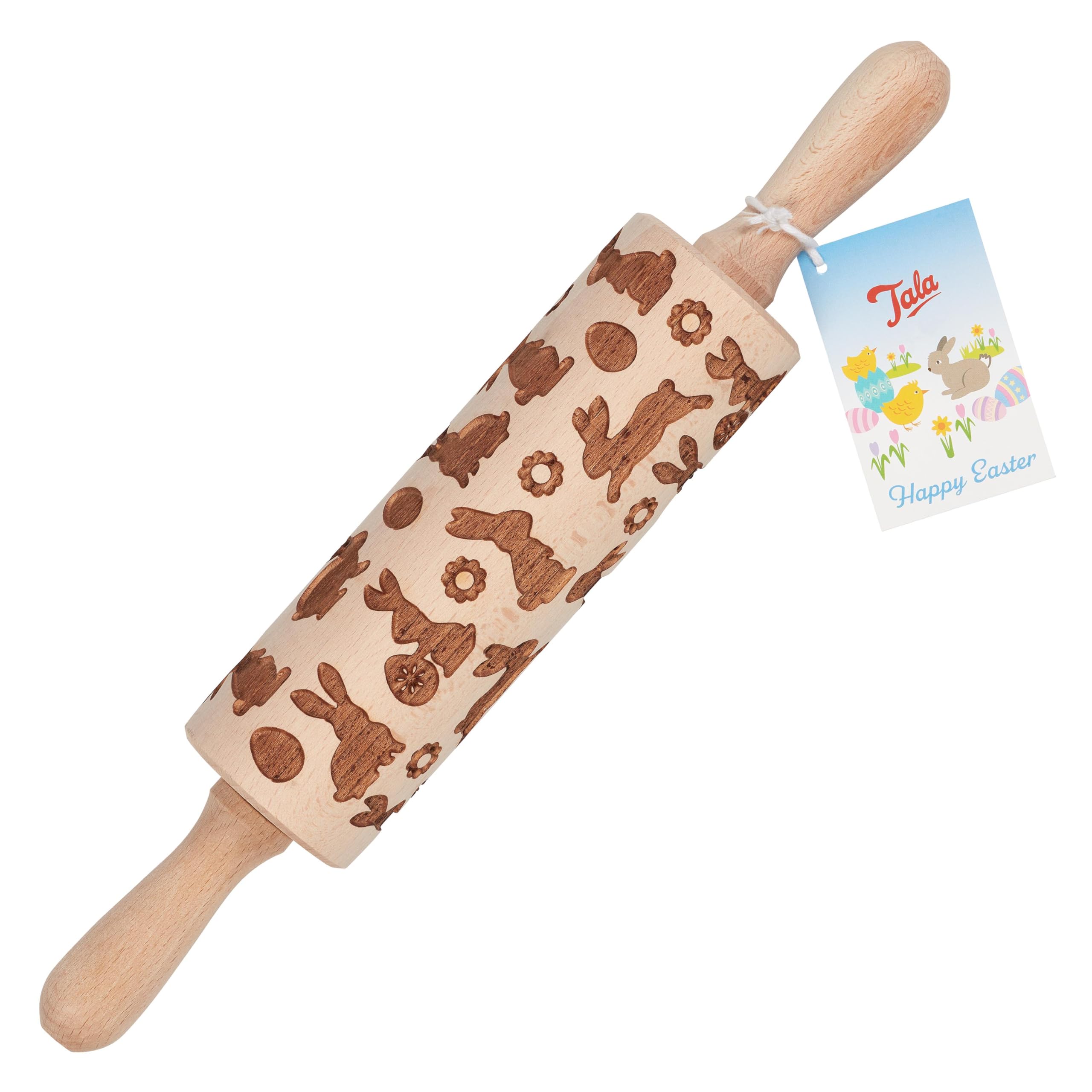 Tala Easter Patterned Wooden Revolving Rolling Pin, FSC Beechwood with Embossed Spring Style Patterns, Natrual - Image 3