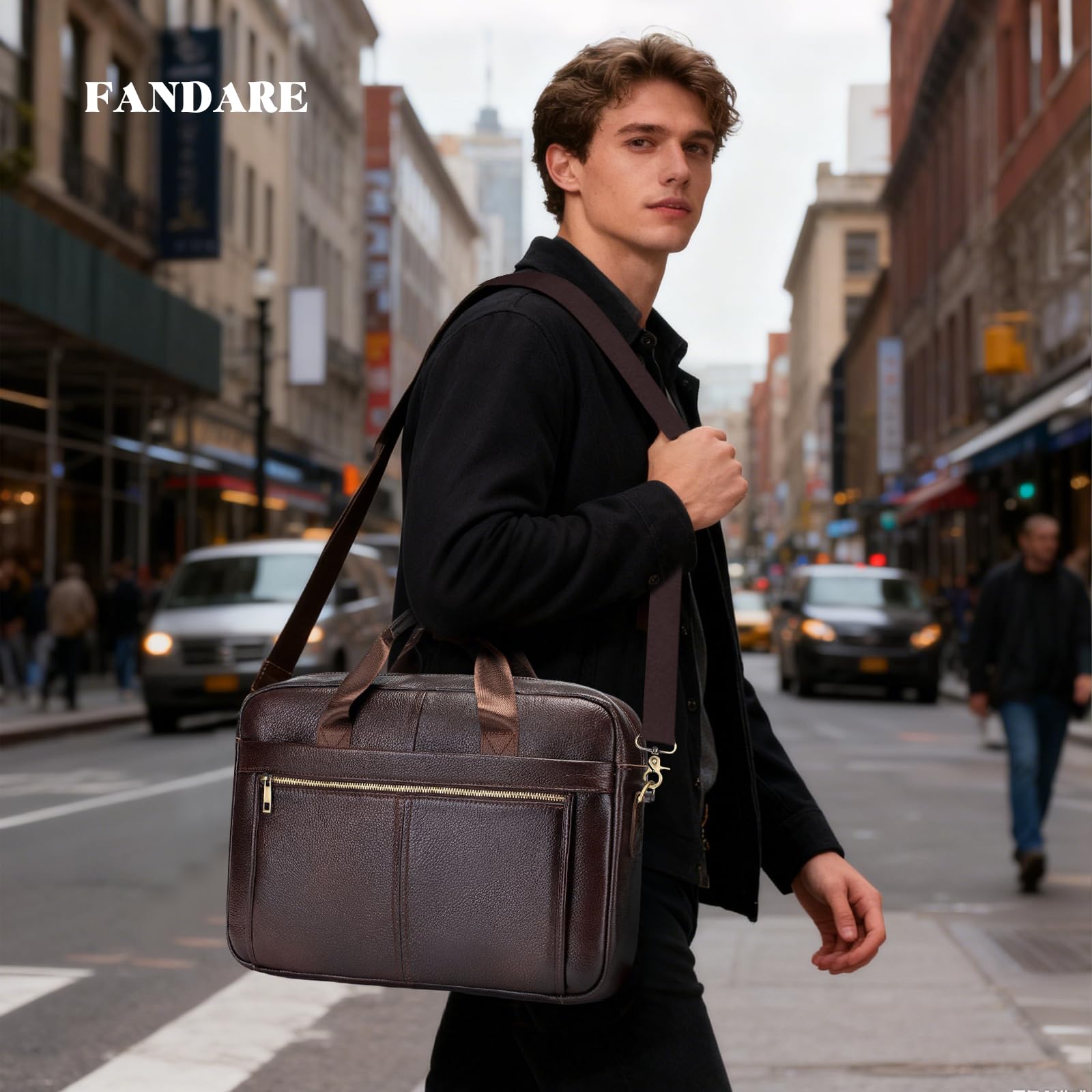 FANDARE Retrò Pelle Ventiquattrore Uomo 14 Pollici PC Borse per laptop Messenger Weekendiera 24 Ore Borsa a mano Spalla Messaggero Business Borsetta Cartella Professionale per Lavoro Viaggi Tracolla