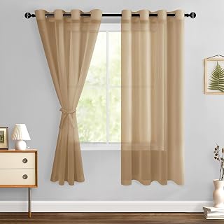 Hiasan Sheer Curtains with Tiebacks, Grommet, W52 x L63, Tuape, 2 Panels