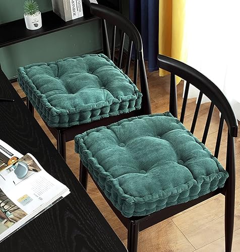 Miniatura 9 de Juego de 2 cojines cuadrados de 18 x 18 pulgadas para asiento de patio, tela de pana superior, puf cuadrado copetudo, comodidad y suavidad, funda de