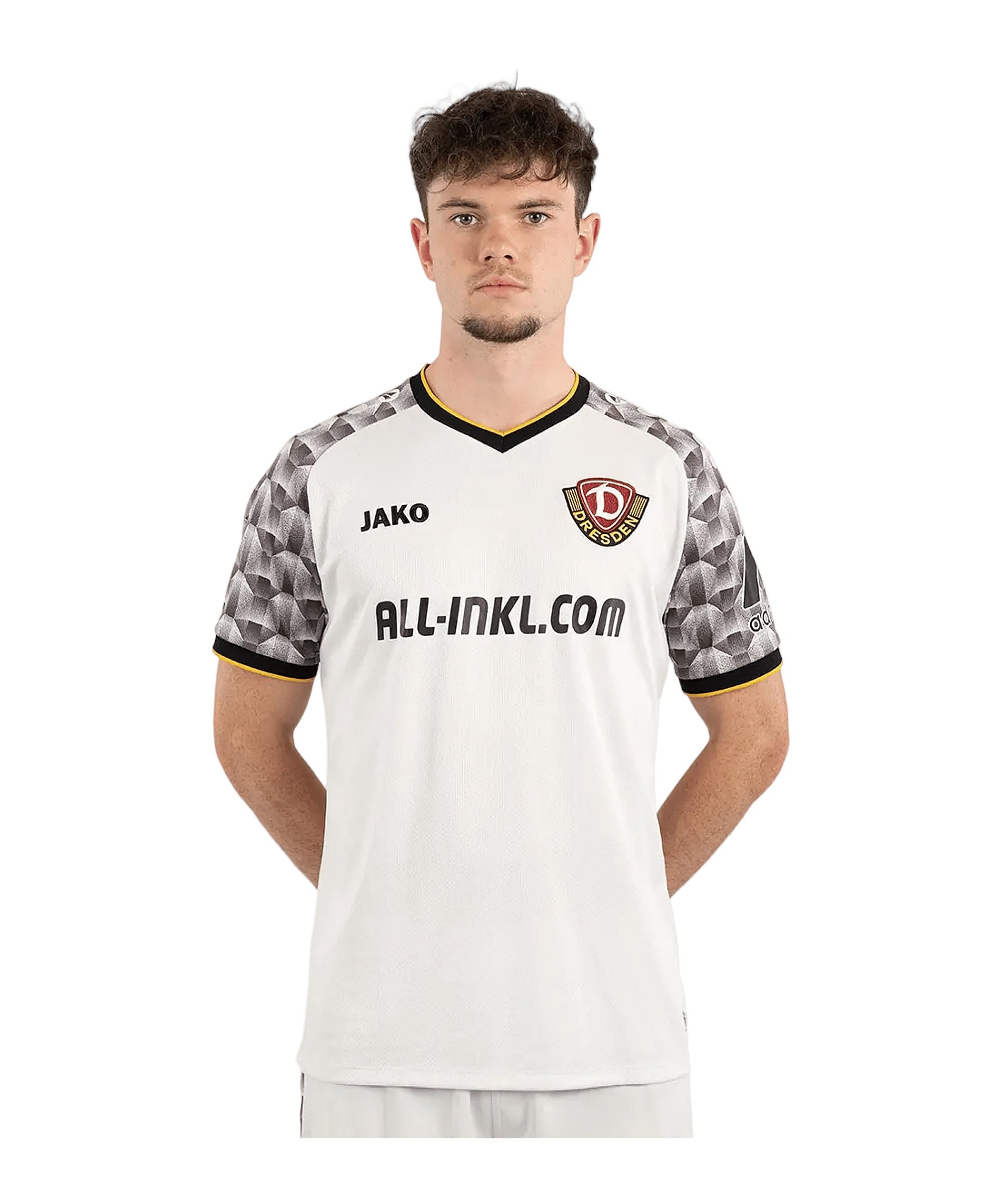 JAKO Dynamo Drezno trykot Away 2026/2027, kolor biały, uniseks