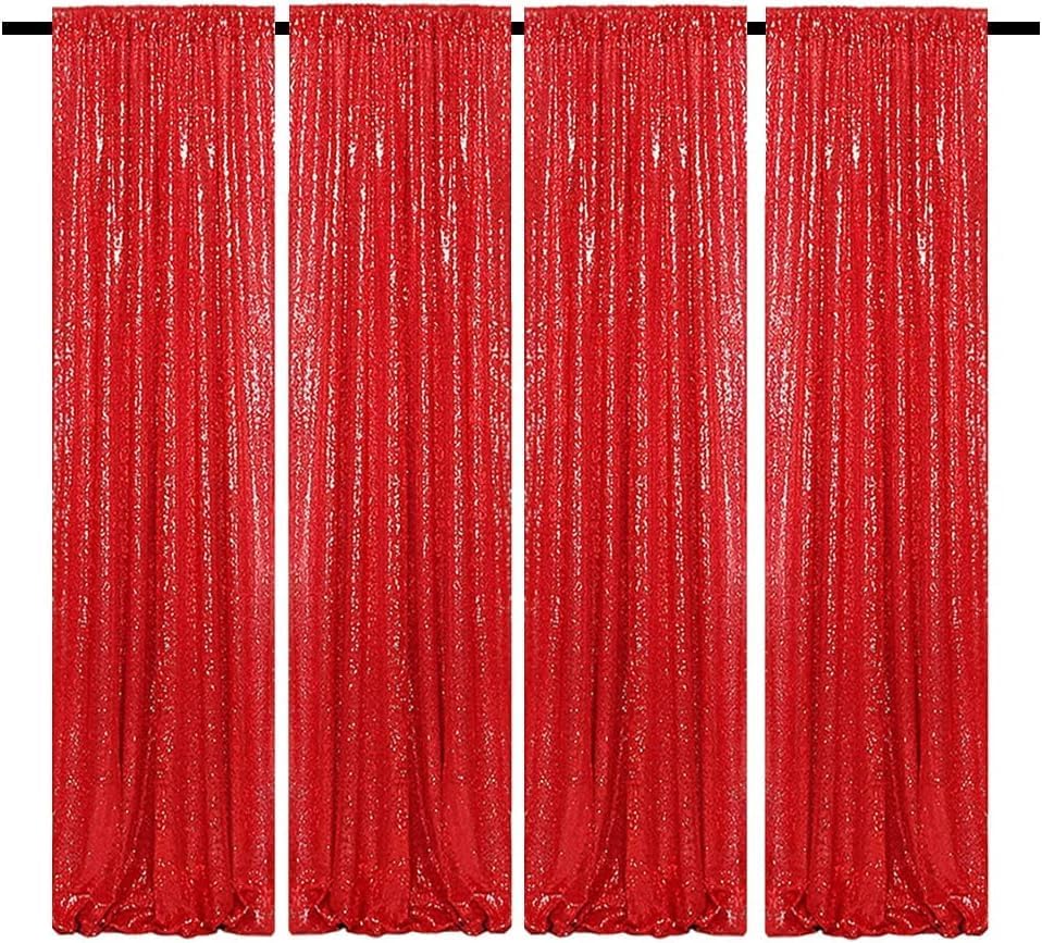 Red Sequin Curtains 2FTx8FT 4 Panels Red Sequin Backdrop for Parties Glitter Backdrop Photo Background for Wedding Baby Shower