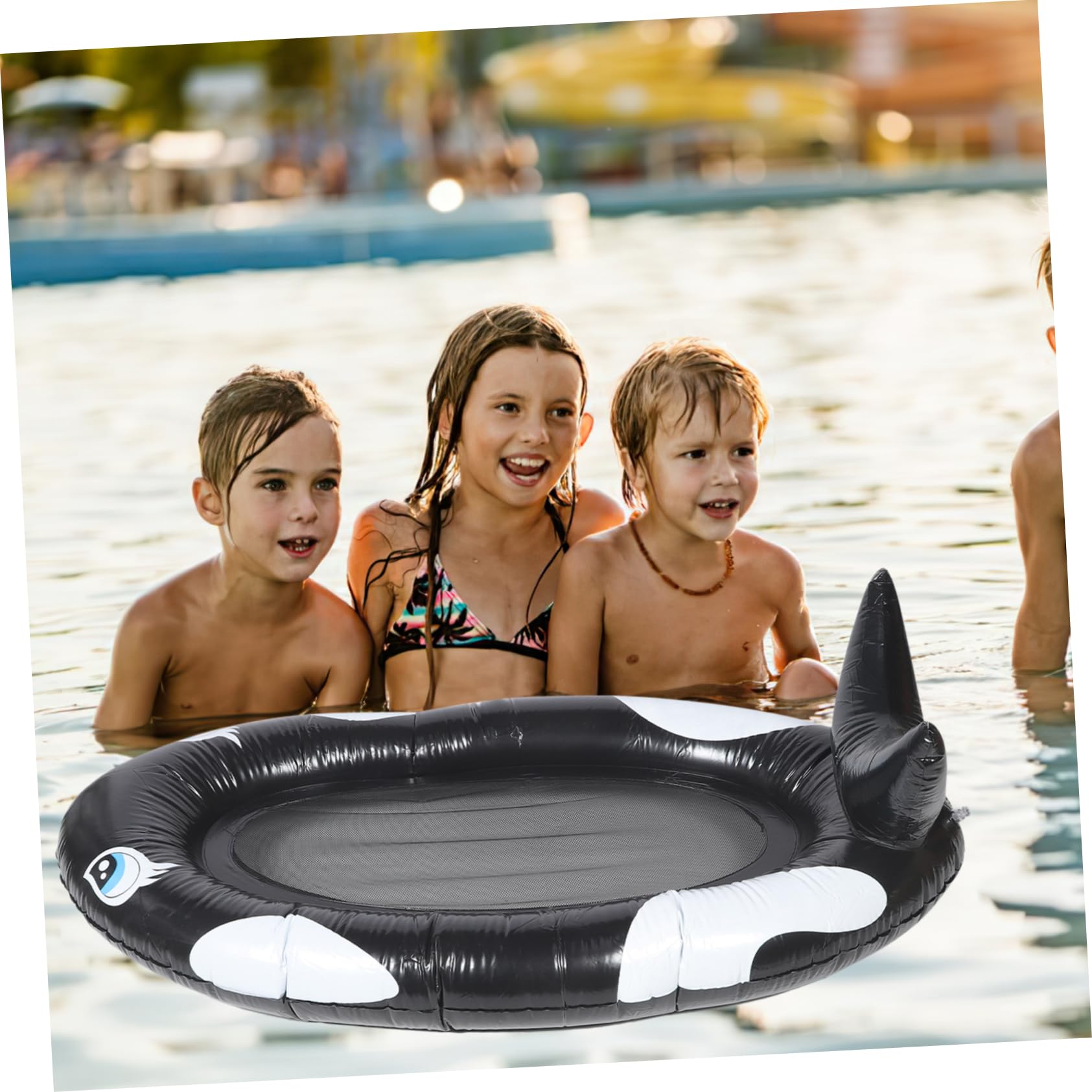 Hamaca Flotante para Piscina Plegable de Malla, Negro PVC, Adulto | Reclinable, Superficie Lisa, Diseño de Patrón Bonito, para Fiesta en Piscina