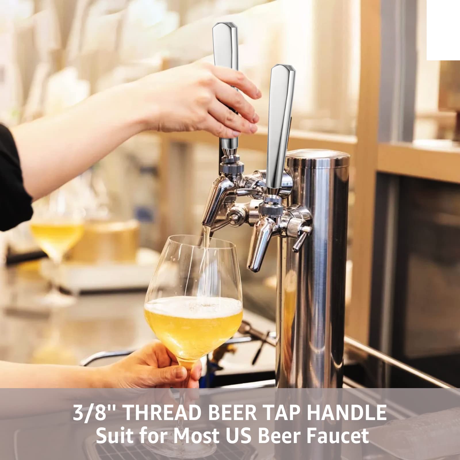 MRbrew 2-Pack Stainless Steel Beer Tap Handles - 304 Steel, 3/8" Thread For Kegerators