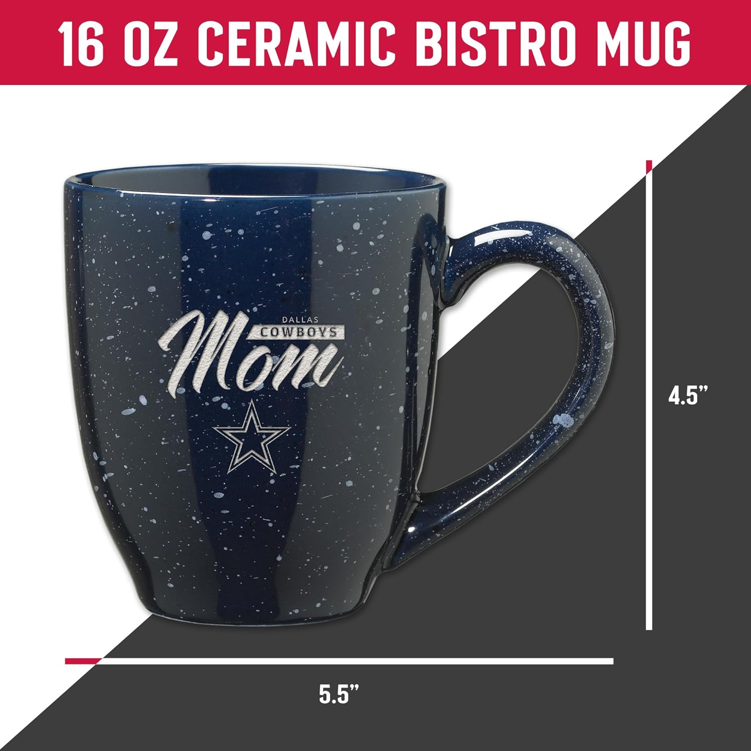 Rico Industries NFL Football Mom Red 16 oz Team Color Laser Engraved Speckled Ceramic Coffee Mug - Image 5