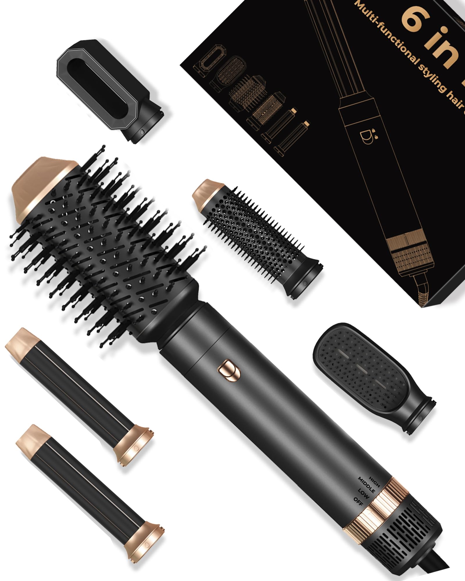 Yitrust 6 in 1 Hair Dryer Brush, Blow Dryer Brushies Ionic Hair Dryer, Oval Hot Air Brush, Hair Curler Straightener Magic Styler Autowrap Air Styler