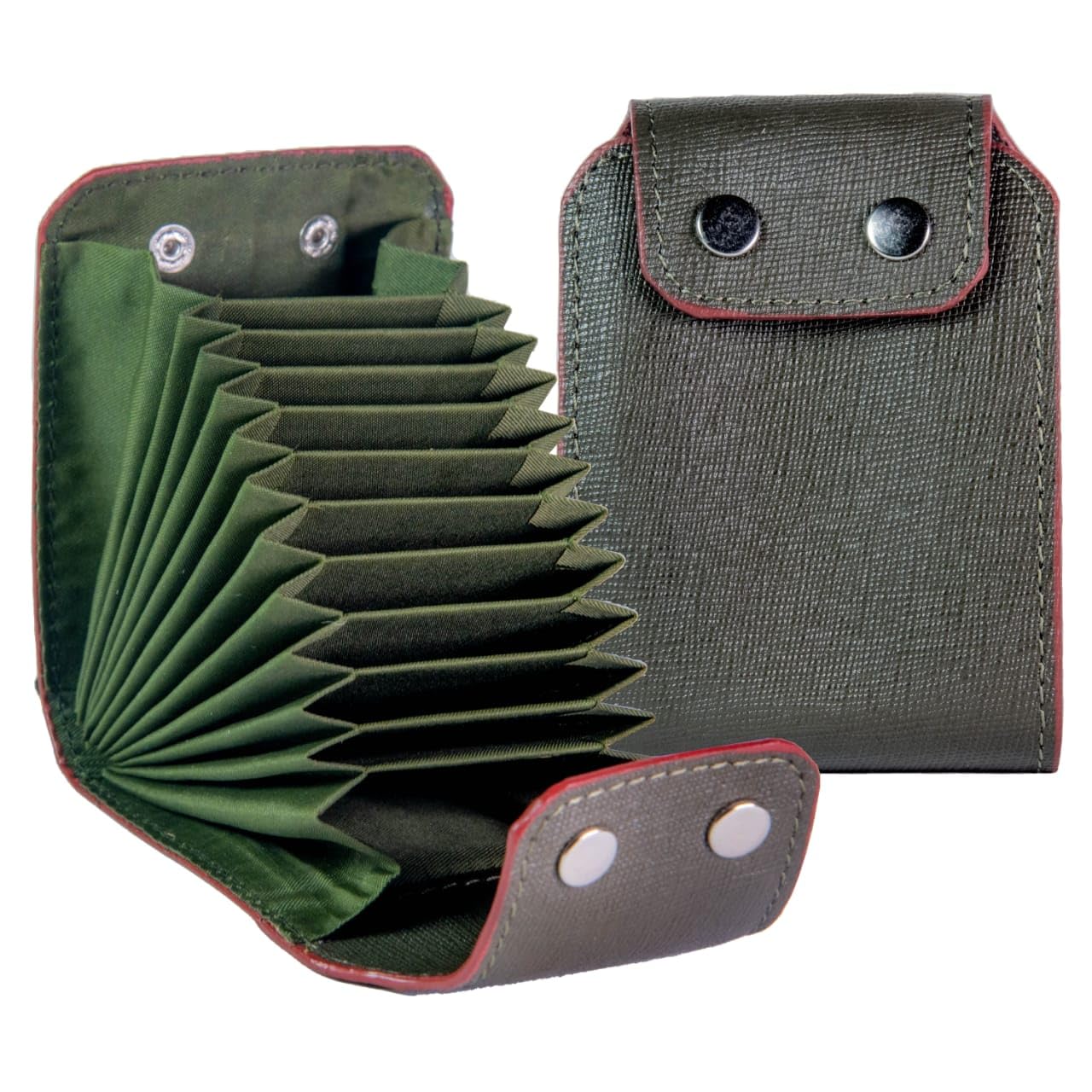 Genuine Leather Card Holder RFID Protected for Men & Women 10 Card Slots (Set of 1, Green) (Green)-image-48