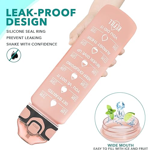 Miniatura 4 de Enerbone Botella de agua de 32 onzas con tiempos para beber y pajita, botellas de agua motivacionales con correa de transporte, a prueba de fugas