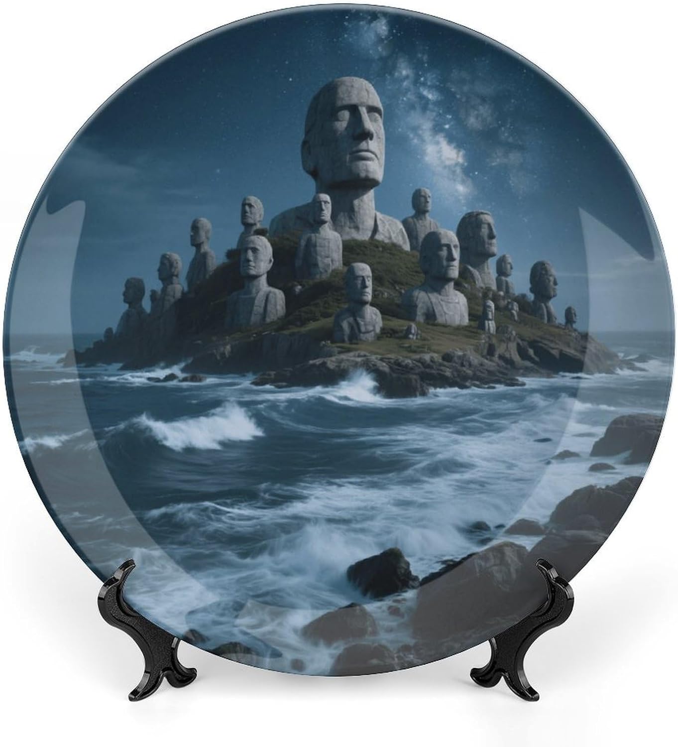 Bone China Decorative Plates Stonehenge Island Ceramic Decorative Plate Wall Decor with Display Stand Ceramic Ornaments for Wall Hanging Decoration