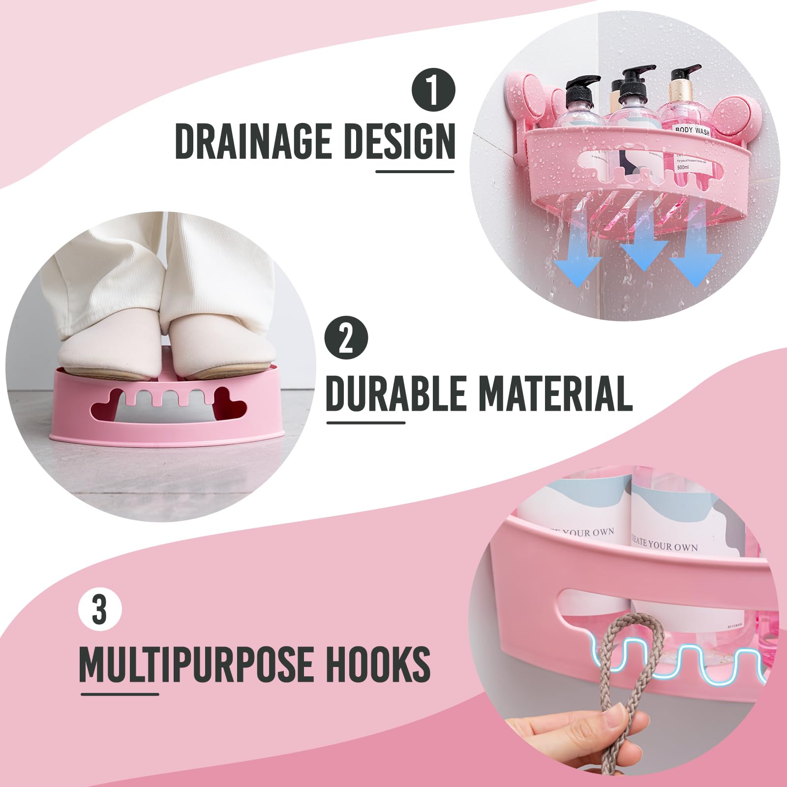 TAILI Shower Corner Shelves Corner Shower Caddy Suction Bathroom Shelf Small Bathroom Storage Triangle Shelf for Shampoo Conditioner Plastic Kitchen Accessories for Kitchen Drill-Free - Image 4