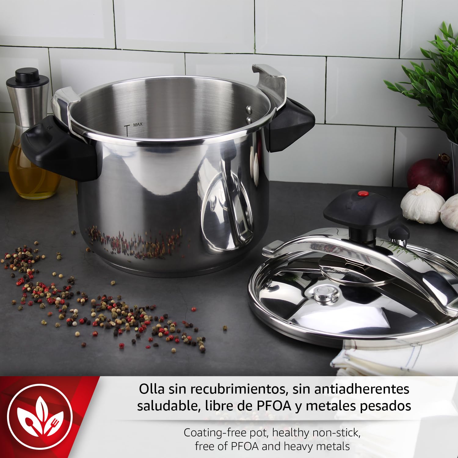 Magefesa Inoxtar - Autocuiseur Traditionnel 10L, Acier Inoxydable 18/10, Induction, Cuisson Saine, Bouton Rotatif, Fond Thermo-Diffuseur 5 Couches