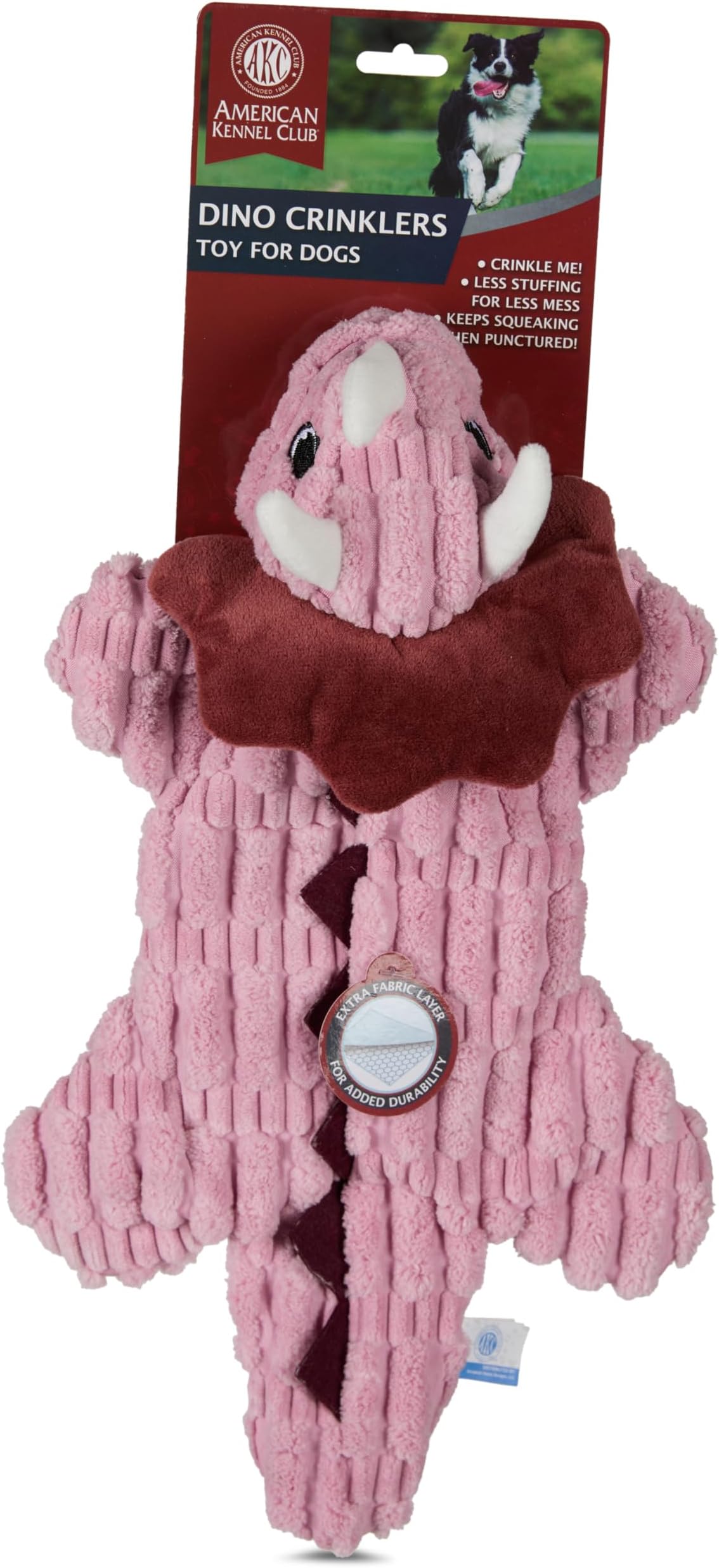 American Kennel Club Extra Crinkle Corduroy Tricetops Dog Toy – Squeaky Crinkle Toy for Dogs, Soft Textured Interactive Toy for Play Fetch Tug & Cuddle