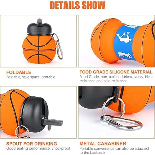 Miniatura 4 de Louis Donné Botella de agua plegable de fútbol, botella de agua de fútbol de silicona, 18.6 fl oz19 onzas, botella de agua para niños con llavero,