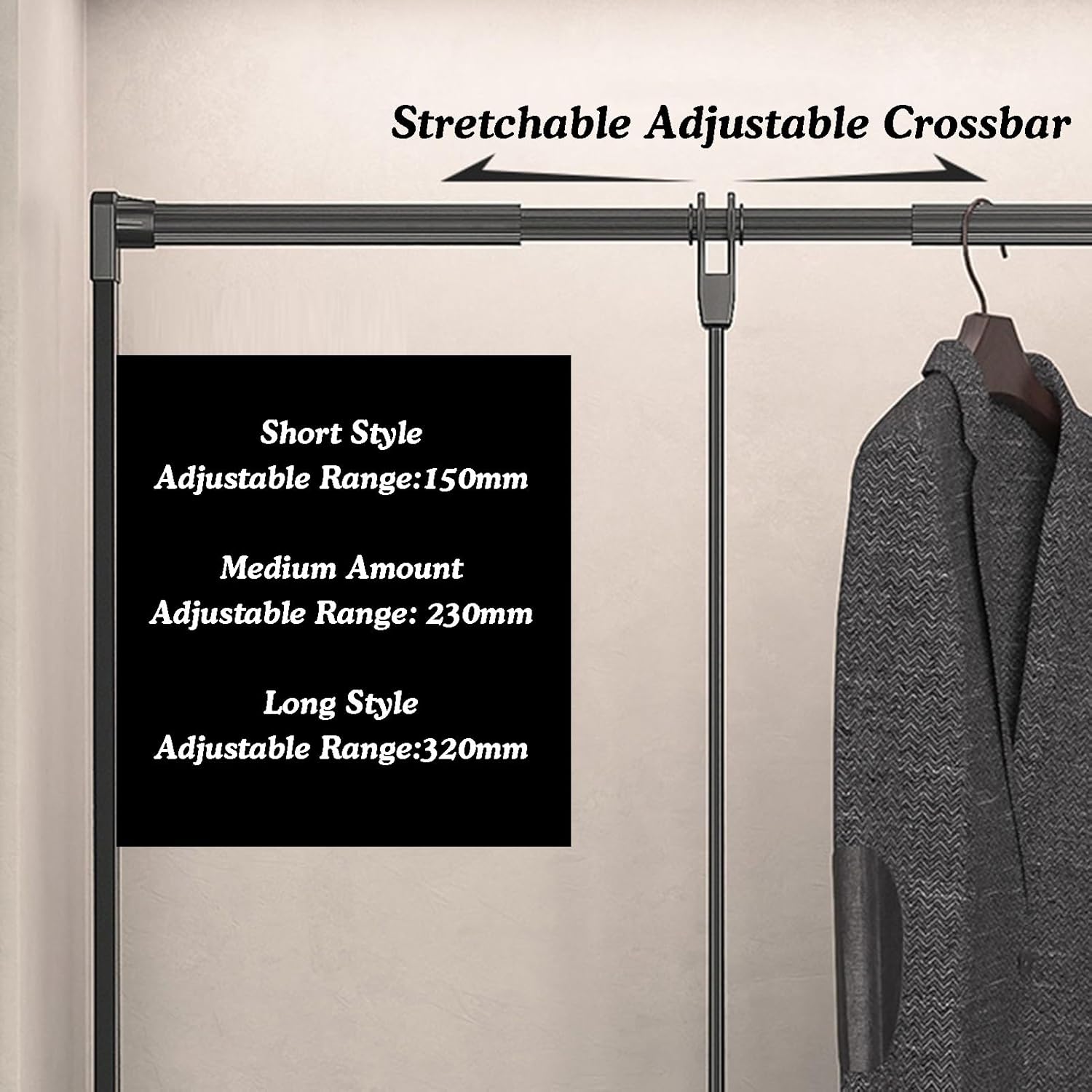 Side Mounted Closet Rod for Bedroom High Cabinets,Stainless Steel Retractable,Home Clothes Storage Suitable(510-660mm)