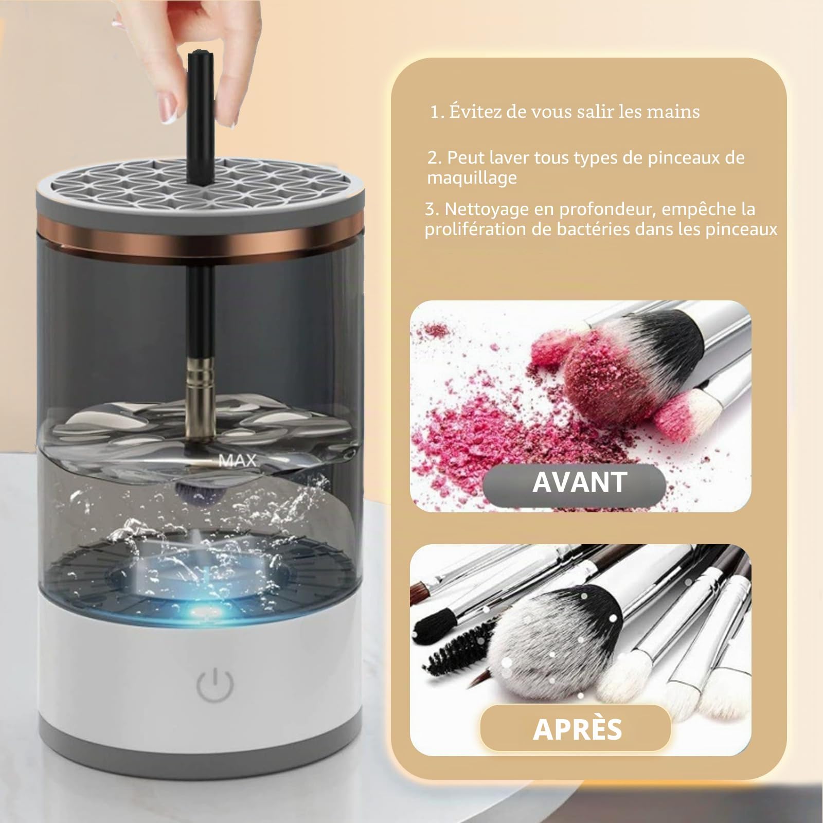 Nettoyeur de pinceaux de Maquillage électrique, Machine de Nettoyage de pinceaux de Maquillage, Outils de Nettoyage Automatique pour Toutes Les Tailles de pinceaux de Maquillage