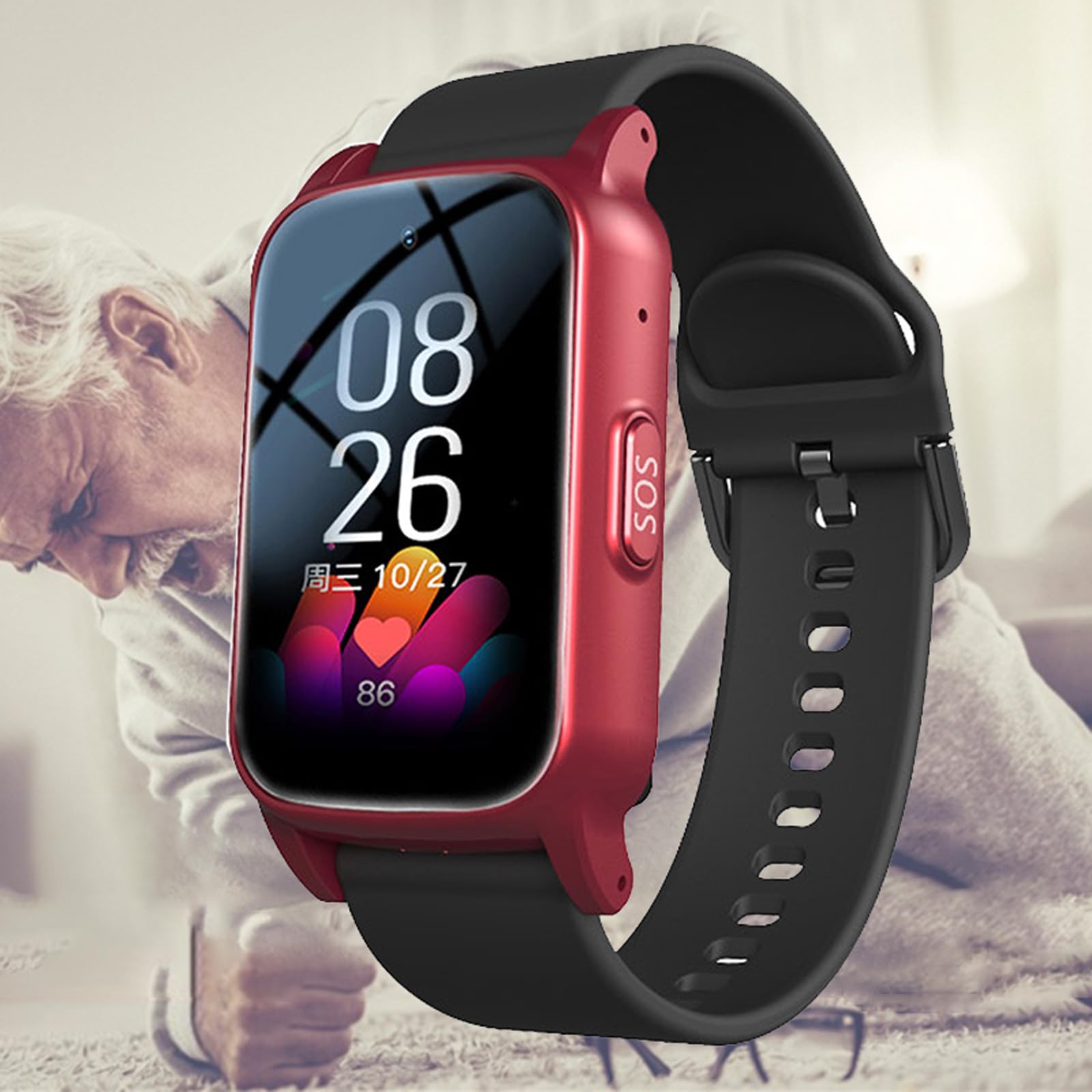 Reloj Inteligente con Detección Caídas para Personas Mayores,Pulsera Salvavidas GPS 4G Llamada SOS, Reloj Localizador GPS Y Botón De Ayuda SOS, para DemenciaRed,One Size