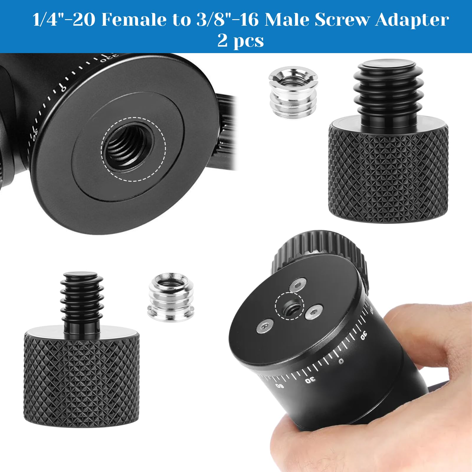 4 Stück Gewindeadapter 1/4" Auf 3/8" (innen) – Aluminium, Silber, Für Kamerastative & Halterungen
