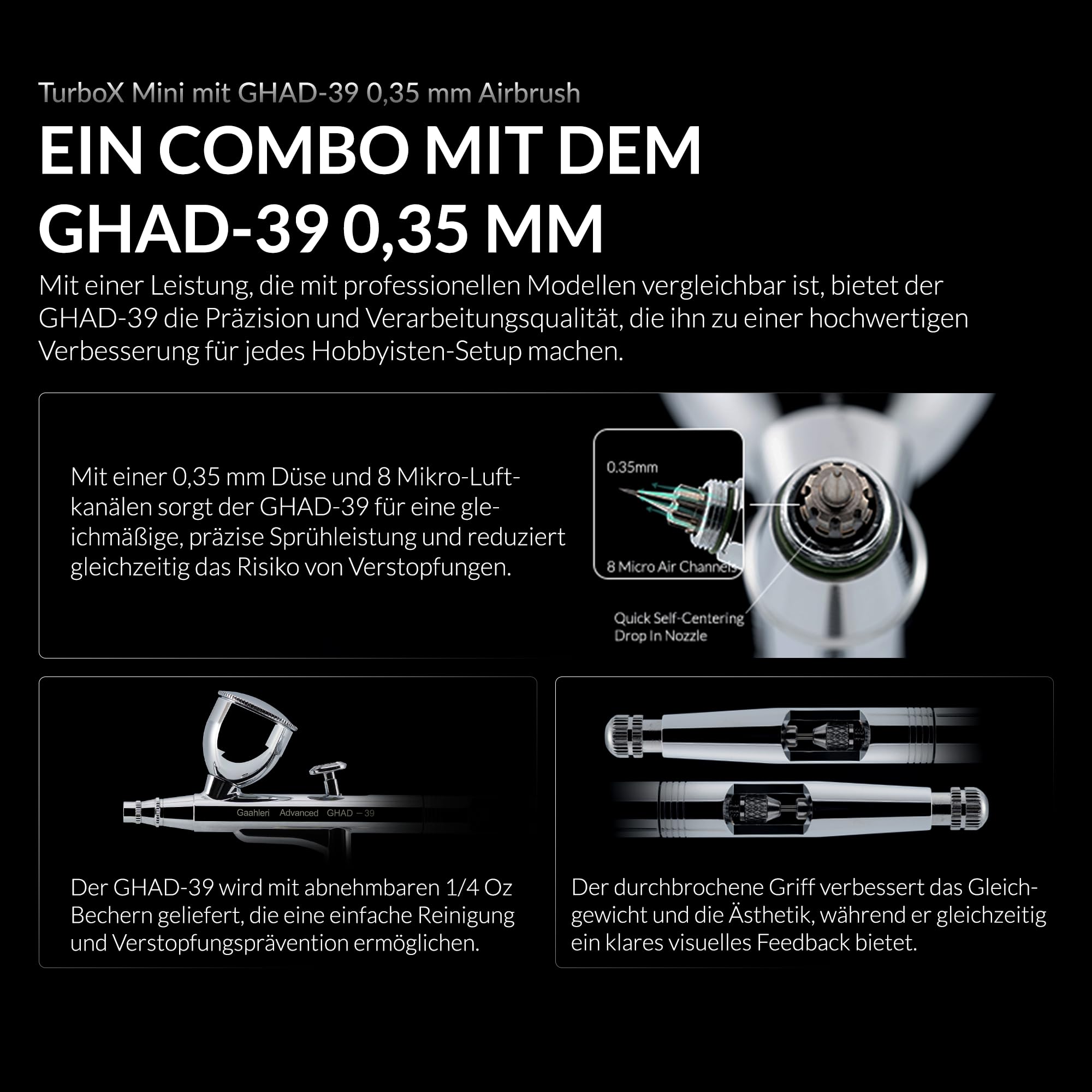 Gaahleri Turbox Mini Airbrush-Kit GHAD-39 0.35mm Dual-Action 18 Luftstufen Digitalanzeige