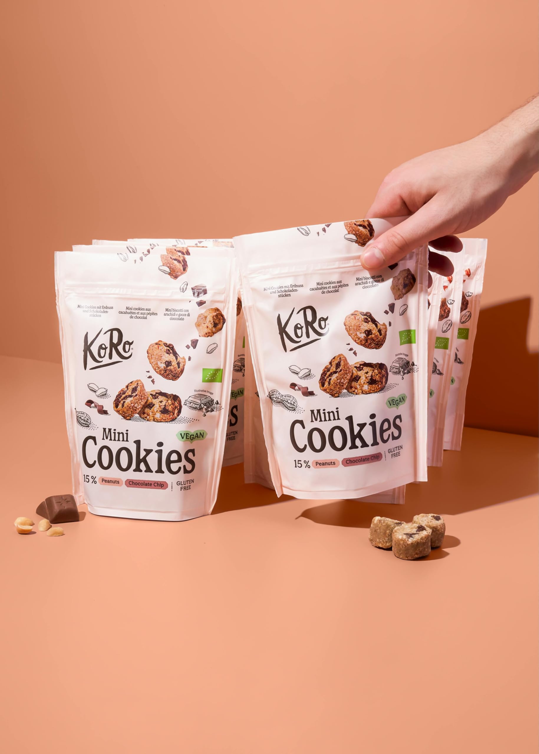 KoRo - Mini Cookies Peanut Chocolate Chip 10 x 150 g - Klassiker im Mini-Format - Bio, vegan & glutenfrei - Mit Erdnüssen & dunkler Schokolade