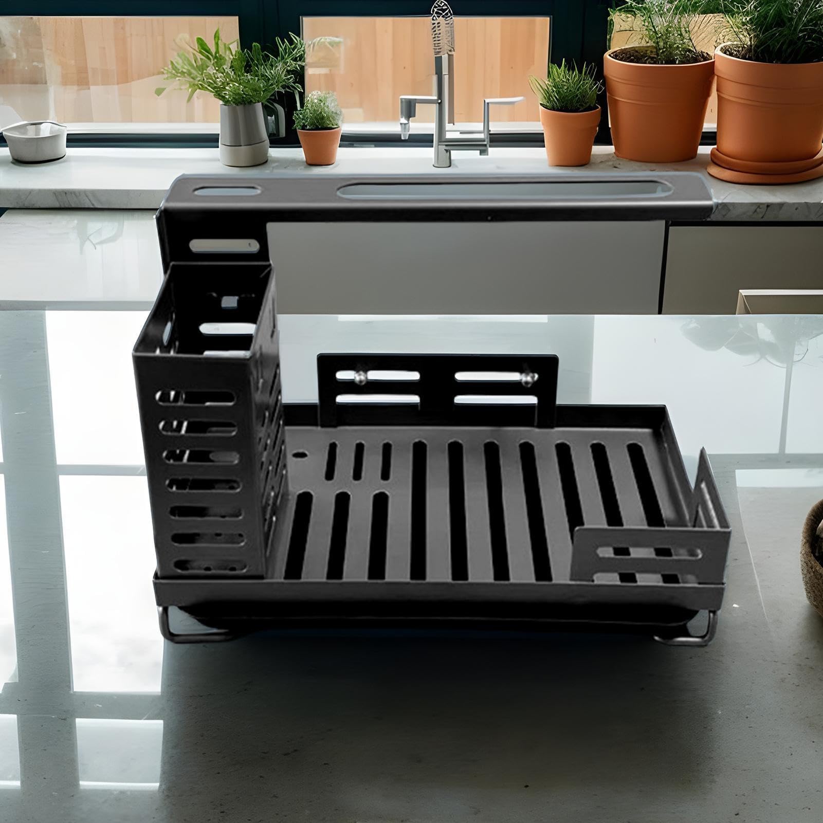 Bandeja escurridora Ajustable con Soporte para Esponja para el Fregadero de la Cocina – Rejilla Regulable en Altura para Toallas, cepillos y jabón – Ideal para el baño y la Cocina