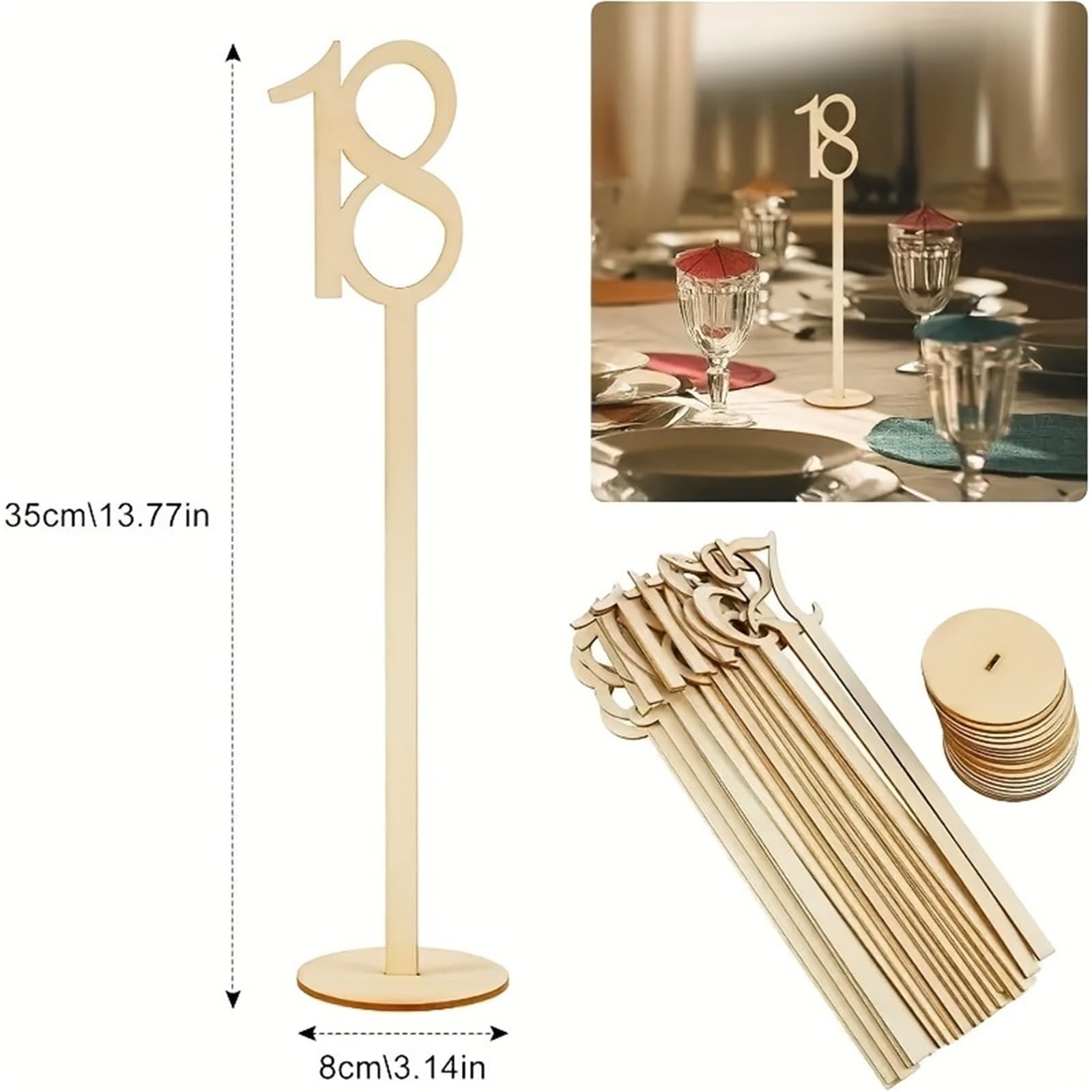 Números de mesa madera con Base soporte for decoración del hogar o boda, estante , for números , 10/20 Uds para Restaurantes Bodas