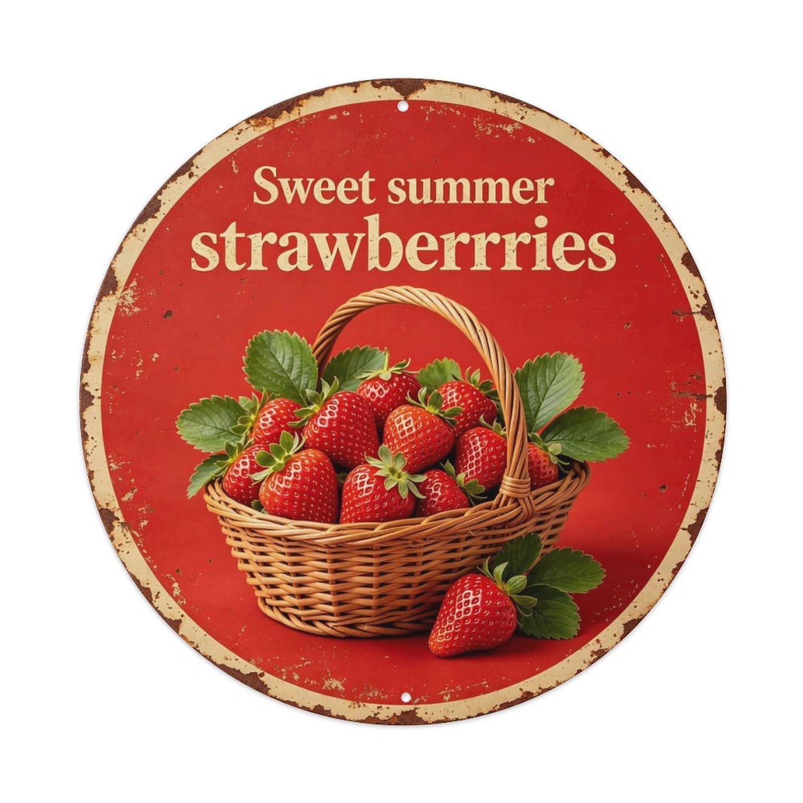 Vintage_strawberry_summer Metal Tin Sign Plaque