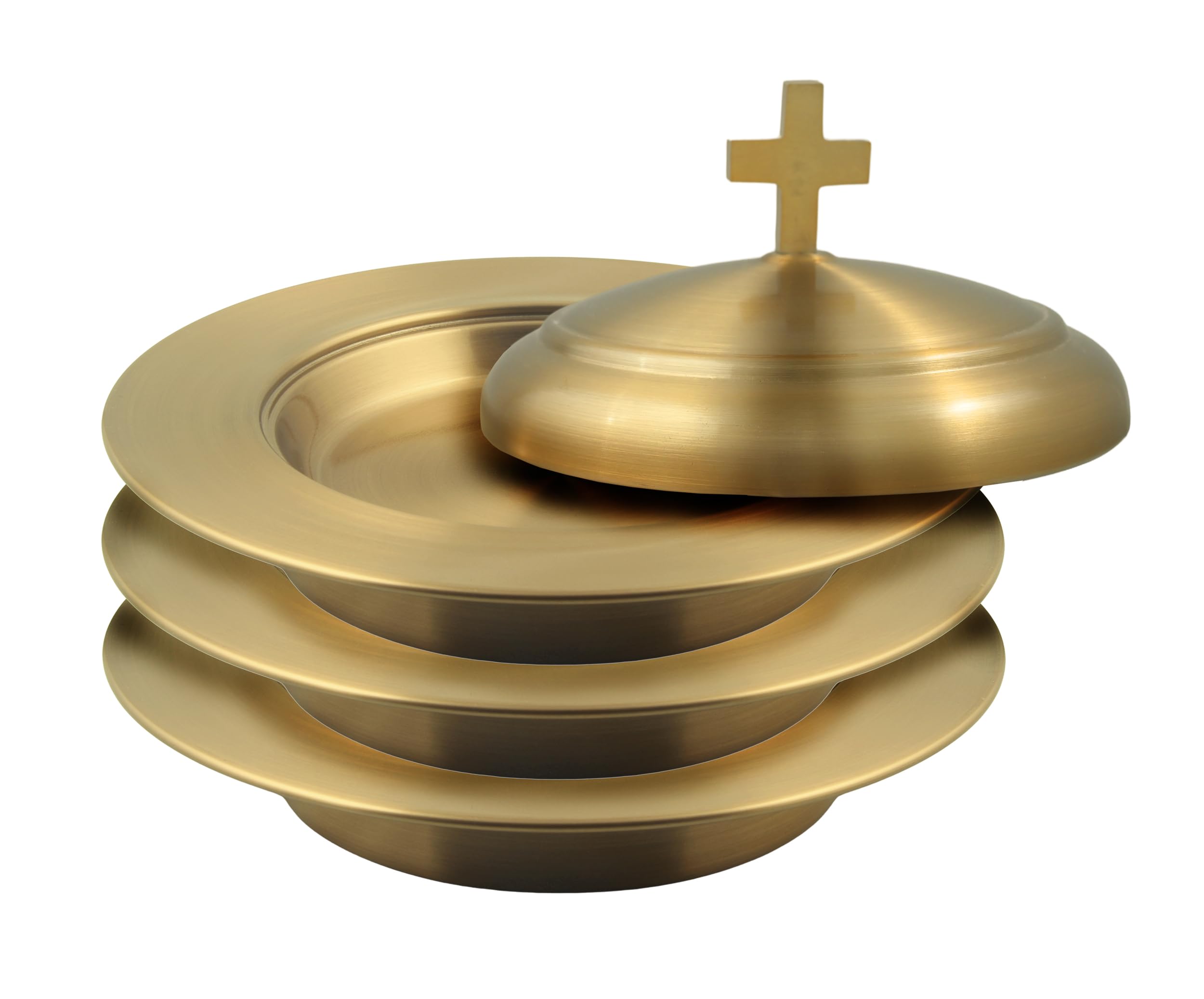 Mayur ExportsCommunion Ware 3 Holy Stacking Bread Plates With A Lid - Stainless Steel (Brass Matte)