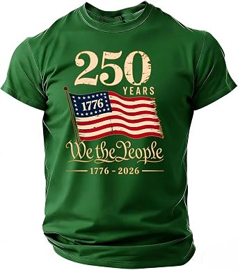 RTRDE Mens T-Shirts Short Sleeve American Flag Print We The People 250 Years Patriotic Tshirt, S-4XL