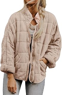 SHAOBGE Women's Quilted Lightweight Jackets Casual Puffer Jacket Warm Winter Bomber Coats Oversized Zip Up Outerwear Pockets