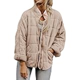 Quilted Jackets for Women Zip Up Plus Size Long Sleeve Coat Lightweight Puffer Jackets Loose Fit Winter Warm Outwear