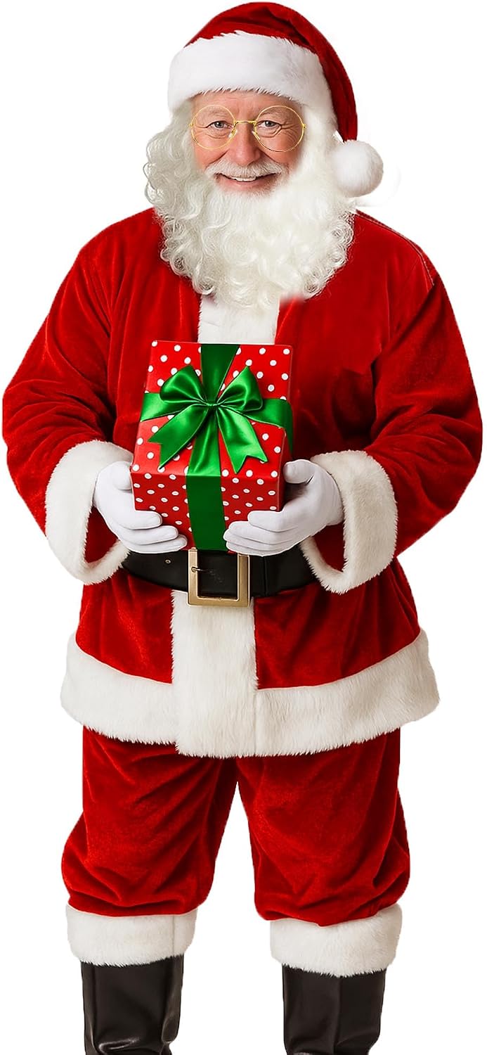 Santa Costume for Men, Christmas Claus Costume Suit 11Pc, Christmas Adult Santa Claus Outfit Xmas