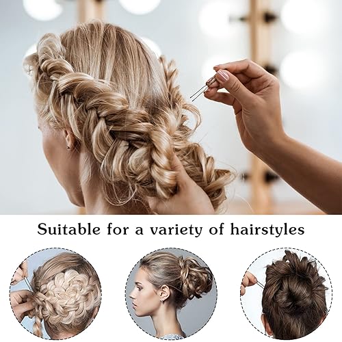Miniatura 4 de 200 horquillas en forma de U, 200 horquillas de 2.4 pulgadas para moños, pasadores de pelo para moños, horquillas para moños con caja de