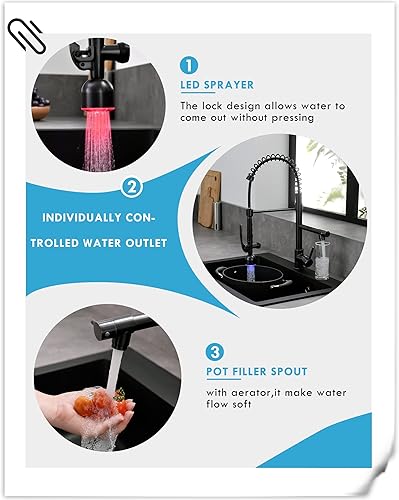 Miniatura 2 de Fapully Grifo de cocina de bronce frotado con aceite con pulverizador de una sola manija, grifo de fregadero de cocina con luz LED