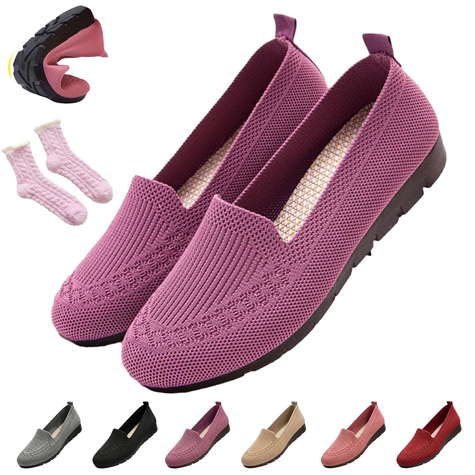 Women's Orthopedic Loafers Slip On Walking Shoes - Breathable Knit Mesh & Non-Slip Soft Sole, Lightweight Arch Support Comfort Flats for Work Travel