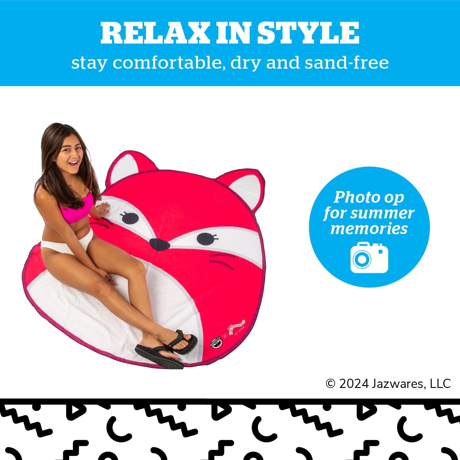 BigMouth x Squishmallows Beach Blanket, Large 5 ft Soft Fabric Travel Towel for Sand-Free Lounging - Fifi the Fox