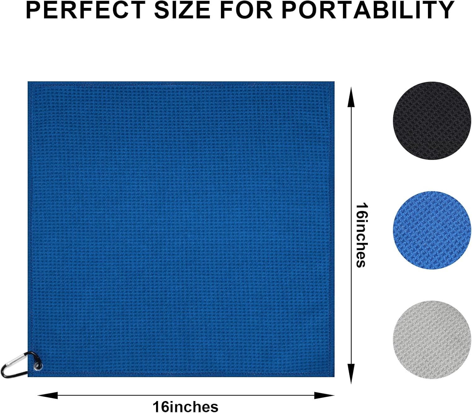 Pro 3 Pack Golf Towels (16"x16"), Durable Microfiber Golf Towels with Hook and Loop Fastener, Premium Essential Accessories for Golf Bag for Men(Gray, Blue, Black) - Image 3
