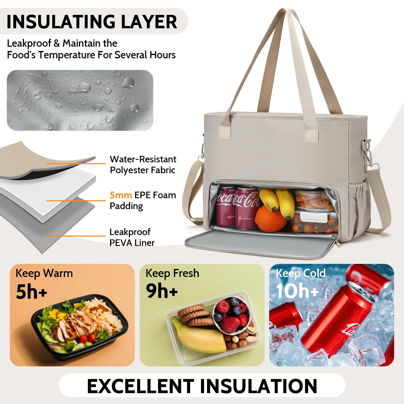 Lunch Tote Bag for Women, Teacher Tote Bag 15.6 inch Laptop Bags with Insulated Lunch Compartment, Casual Canvas Work Bag Nurse Bags Computer Messenger Bag, Laptop Briefcase for Office, Travel, Khaki