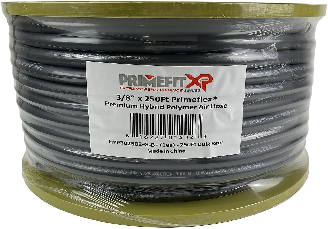 Primefit HYP382502-G-B - 3/8-in. Premium Hybrid Air Hose - 250 Ft Bulk Reel - 300PSI - Grey