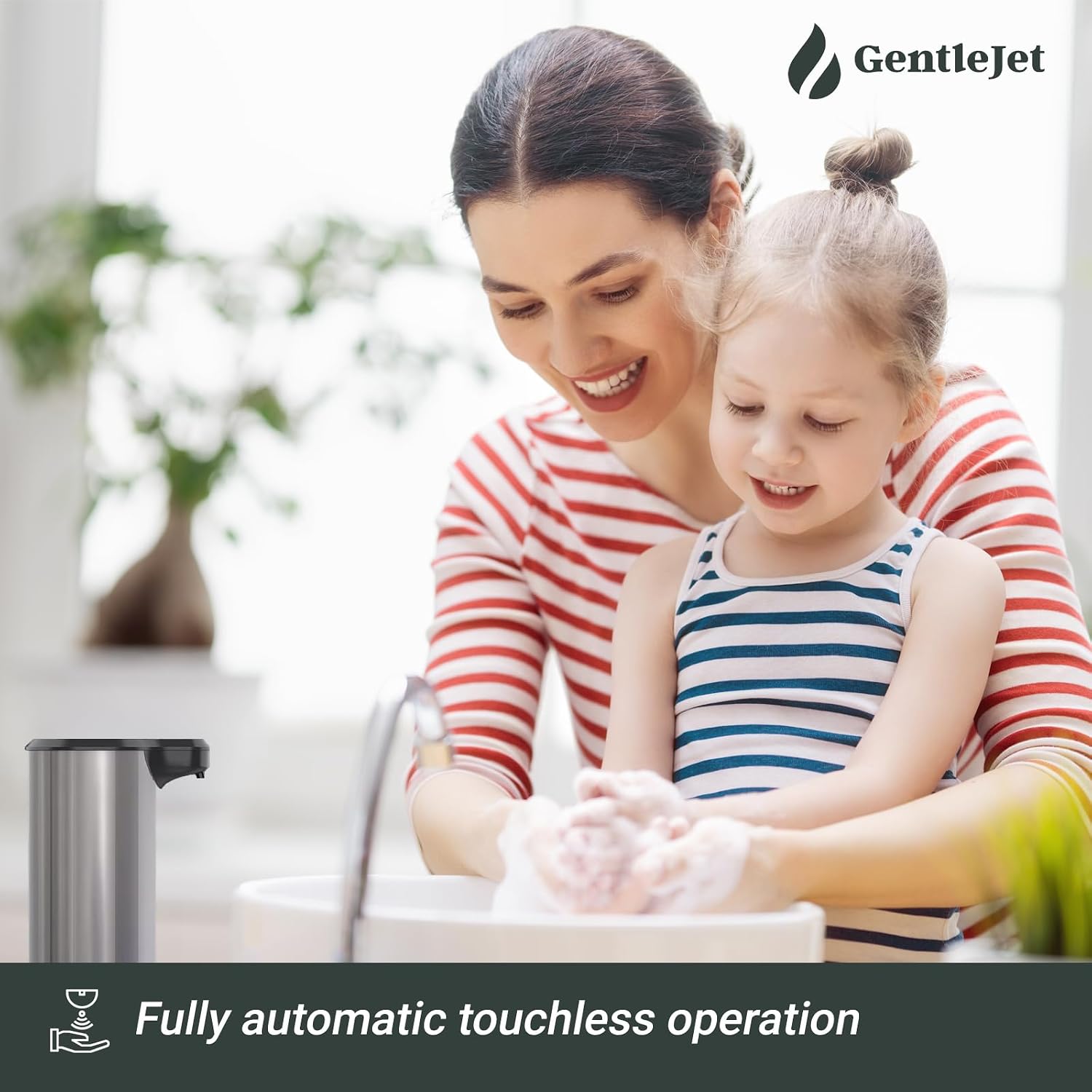 GentleJet PureDrop Automatic Soap Dispenser - Touchless Automatic Soap Dispenser for Bathroom or Kitchen, 9.5oz Stainless Steel Countertop Unit with LED Indicator, Battery Operated (Liquid) image 5