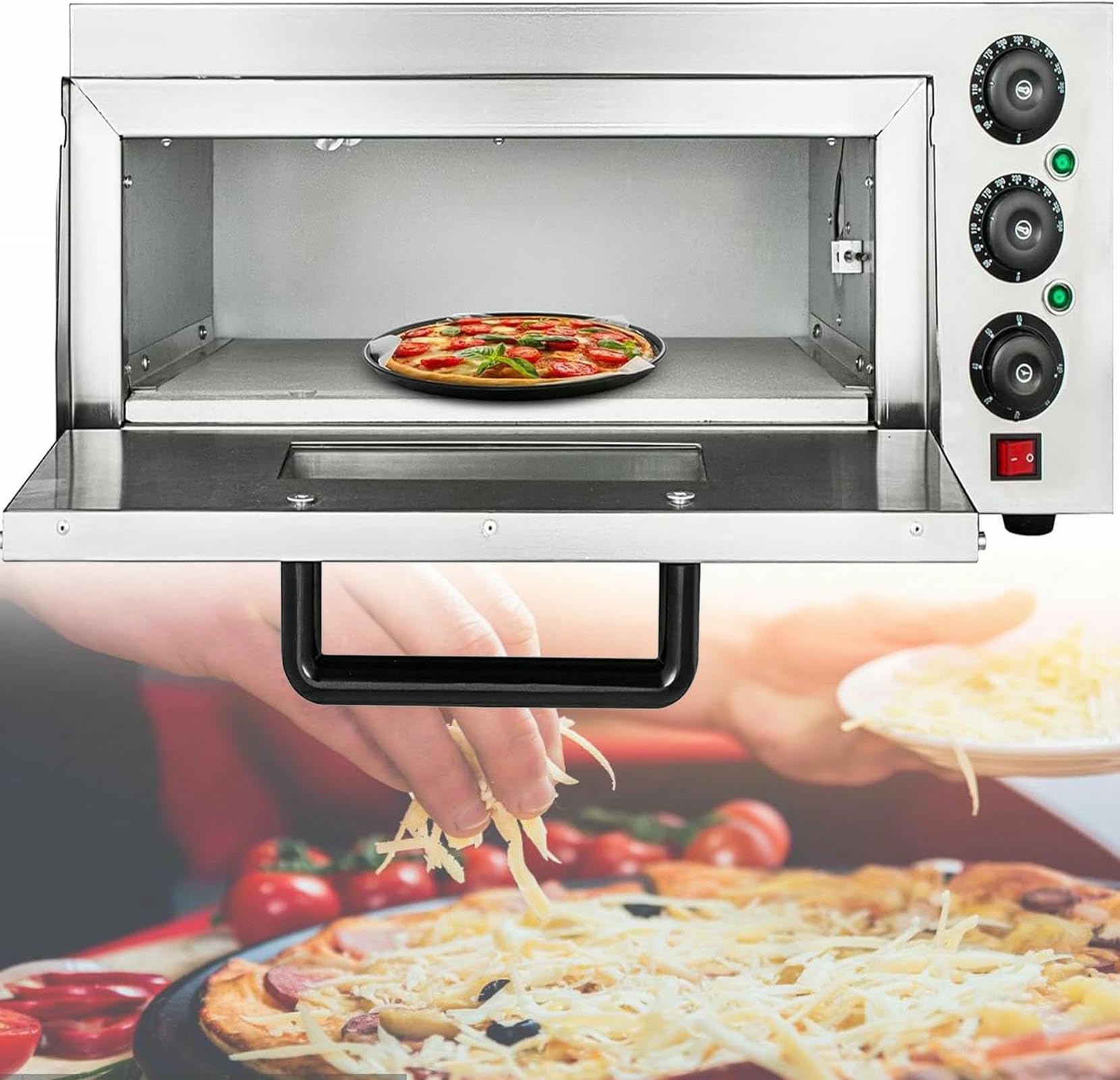 Commercial Electric Pizza Oven Countertop, Multipurpose Indoor Pizza Maker with Time Temperature Control, Ideal for Restaurant and Home Use