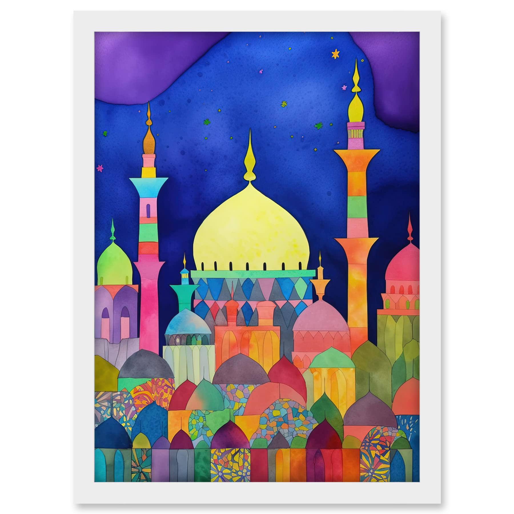 Artery8 Mosque Cityscape Islam Folk Art Artwork Framed A3 Wall Art Print