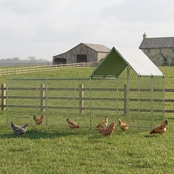 Heavy Duty Chicken Run 3m, Walk In Poultry Enclosure with Waterproof Roof, Galvanised Metal Cage for Garden, Fox Proof Wire Mesh Large Rabbit Run Outdoor, 300x100x150cm