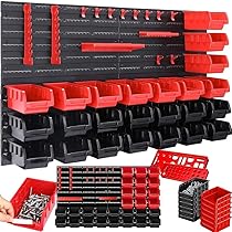 BAKAJI Pannello Da Parete 45pz con Box Contenitori Portautensili e Stand Attrezzi Officina Porta Utensili Minuteria Da Garage 95 x 54 cm Montaggio a Muro
