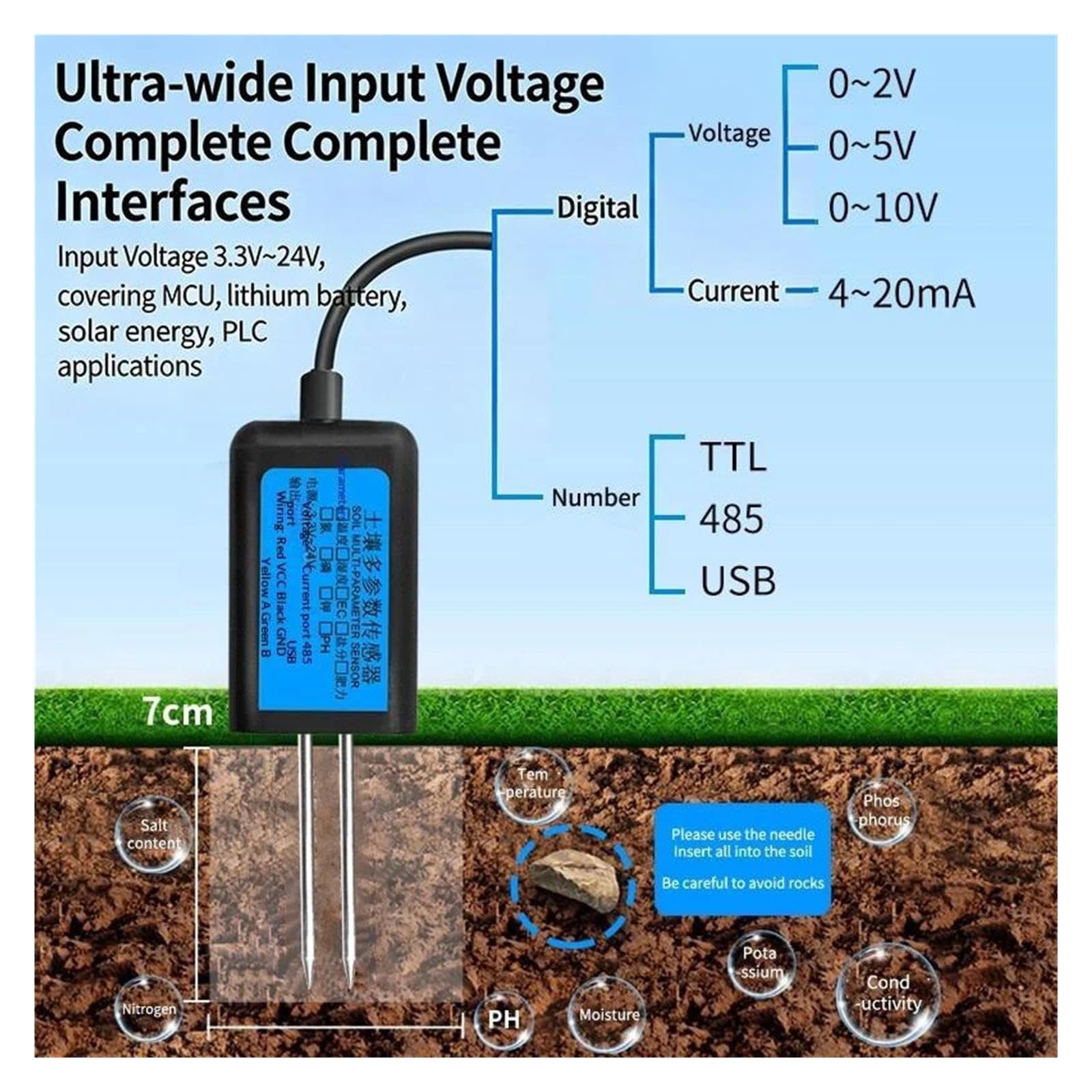Sensore suolo Umidità Temperatura Umidità EC PH NPK