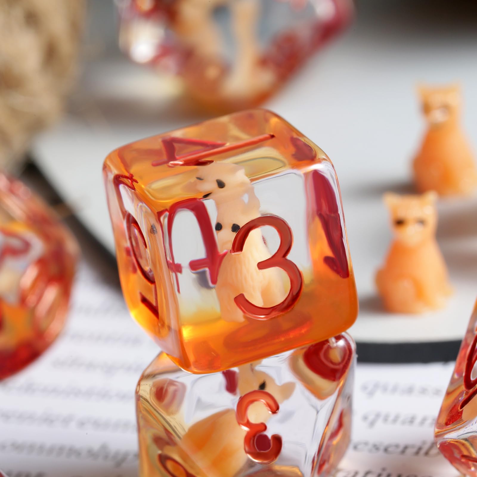 Fox Dice Set D&D, DNDND 7 pcs Resin D&D Die with Velvet Pouch for Dungeons and Dragons Rolling Games and Tabletop Games?Fox?