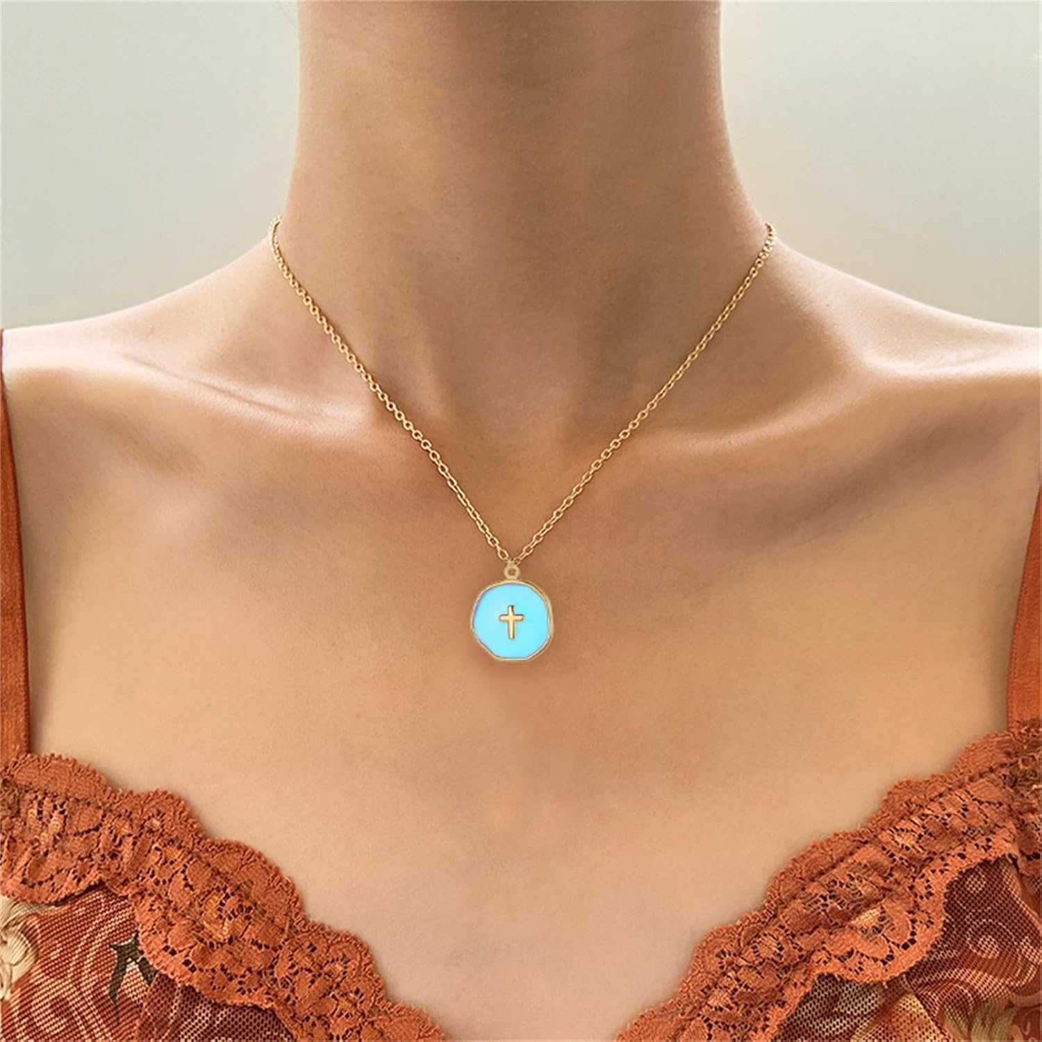 Cross Necklace for Women 14K Gold Plated Necklace Colorful Cross Necklace First Communion Easter Gifts - Image 2